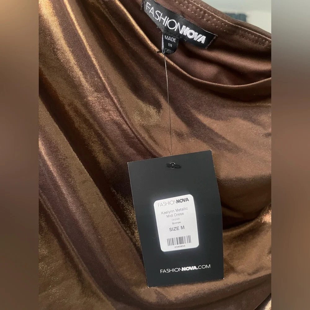 NWT Fashion Nova Bronze Metallic Midi Dress 💛🏆🤎 - Picture 5 of 6